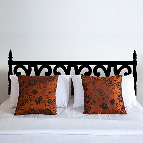 Bedroom Carved Wooden Style Headboard Wall Decal Vinyl Wall Sticker(Dark Brown, Queen)