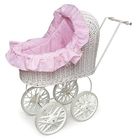 Wicker Doll Carriage with Pink Gingham Liner by Badger Basket