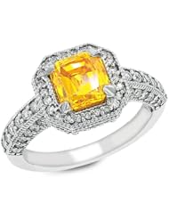 Gemesis Created Diamond, Vivid Fancy Orange Yellow, Renaissance Fashion Collection With Micro Pave Solitaire, 18Kt W/G, Ring, 2.49 TCWT