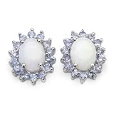2.15 Carat Genuine Opal & Tanzanite Silver Earrings