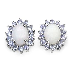 2.15 Carat Genuine Opal and Tanzanite Silver Earrings by 