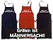 Koch oder Grillschürze Farbe schwarz mit aufgesetzter Tasche und originellem Spruch GRILLEN ist MÄNNERSACHE / Grillen Schürze