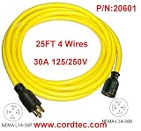 Conntek 20601 Generator Extension Cord 25-Foot 10/4 30 Amp 125/250 Volt 4 Prong Eextension Cord