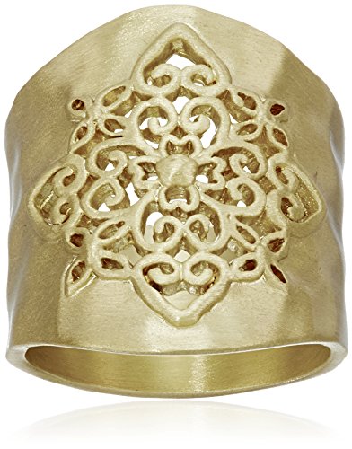 Gold-Tone Filigree Hammered Ring, Size 7