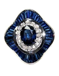 18K White Gold Natural Cocktail Diamond Blue Sapphire Ring [R0135]