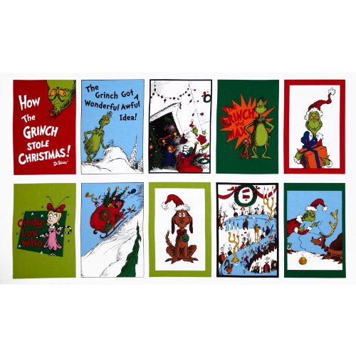 How The Grinch Stole Christmas Panel Holiday Red/Green Fabric By The Yard