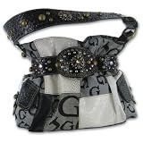 Black Jacquard Patchwork Purse with Croco Trim