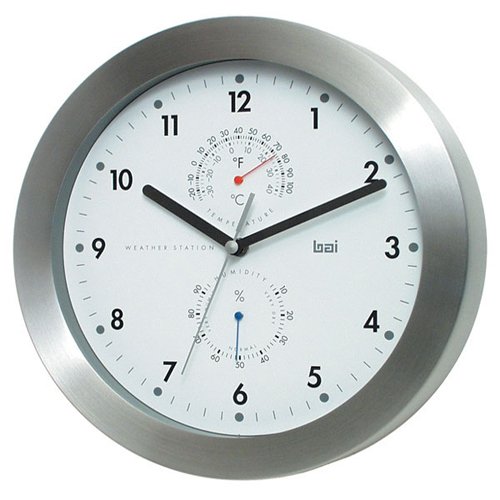 Aluminum Weather Station Wall Clock in White by Bai Design