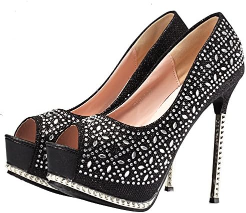 CHEERDRESS Platform Pumps Shoes Women Stilettos Wedding Evening Party Sexy High Heels (6, Black)