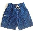 Mens Houndstooth Swim Trunks with Elastic Waist, 2 Front Slash Pockets, Side Cargo Pocket. Faux Fly Front, Mesh lined. Blue Check Sizes S-XL