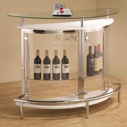 where can I find Home bar unit modern style white high gloss finish curved front bar unit with