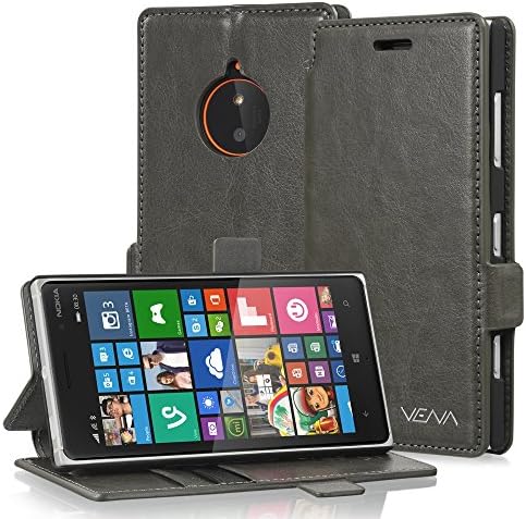 Nokia Lumia 830 Case - VENA [vFolio] Slim Leather Wallet Case with Stand for Nokia Lumia 830 (Gray / Black)