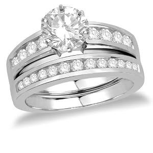 14k White Gold Round Diamond Engagement Ring with Channel-Set Round Diamonds... by