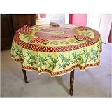 Round Provence Reds Colorful Print coated cotton tablecloth + napkins