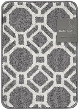 Family Pl Studio Ultra Soft Plush Bath Rug Mat (Geometric Octagon) 17-Inch by 24-Inch (Gray)