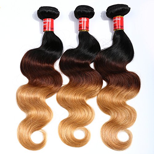 Brazilian Hair 3 Bundles,QueenStar Brazilian Virgin Body Wave Ombre 16 18 20 Inch 1b/4/27# Human Hair Virgin Body Wave Hair Weave Grade 7A