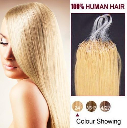 Hairup 26" inches micro beads human hair extensions for full head hair pieces women beauty style ash blonde_24 100 strands 50g weight straight