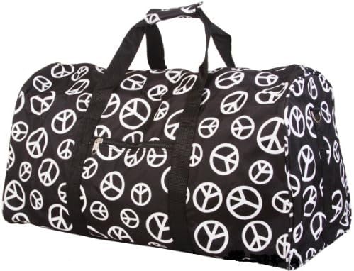 World Traveler Black and White Peace Sign Gym Duffle Bag 21-inch