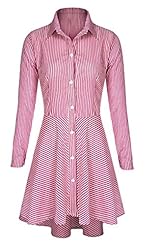 Polyester Long Sleeves Above the Knee Pleated Asymmetric Striped Print  Shirt Party Dress 