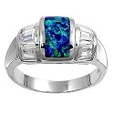 Sterling Silver Lab Opal Ring - 3mm Band Width - 10mm Face Height - Sizes: 6-9 - Clear CZ