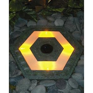 Solar Powered Lighted Stepping Stone, Hexagon/Green (6-Pack)