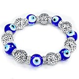 Evil Eye Glass Beads Bracelet with Rhinestone Spacers and Metal Base Beads