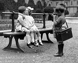 First Kiss (Kids Kissing) Black Wood-Mounted Art Poster Print - 16