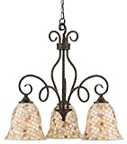 Quoizel MY5103ML Monterey Mosaic 3 Light Chandelier, Malaga and Pen Shell Mosaic Glass Shade