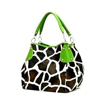 Green Giraffe Designer Inspired Animal Print Handbag Purse Bag Tote