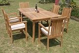 Grade-A Teak Wood Luxurious Dining Set Collections (CH7): 7 pc - 94" Double Extension Rectangle Table And 6 Stacking Arm Chairs [**Click To See More Choices...]