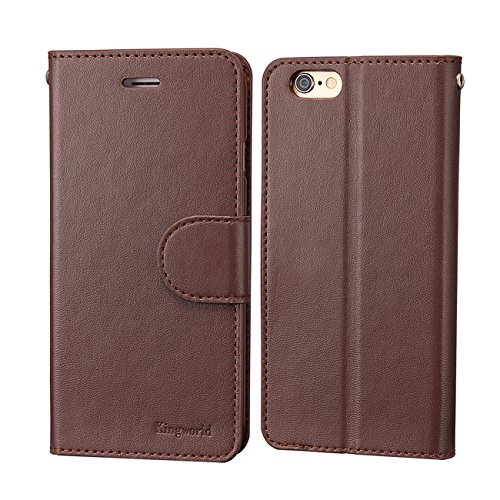 iPhone 6 6s Wallet Case KINGWorld Premium PU Slim Leather Case with Flip Stand Feature with ID Credit Card Slot Holder Pockets Magnetic Closure for Apple iPhone 6 6s (4.7 inch)-Brown