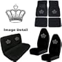 Crown Gem Crystal Studded Rhinestone Bling Car Truck SUV Floor Mats Bucket & Bench Seat Covers - Combo Kit Gift Set - 8PC