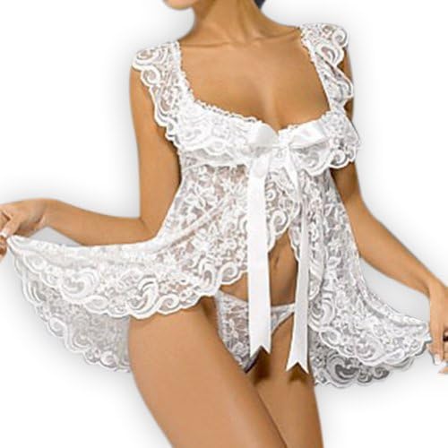 Wuhu Q6331 Sexy Lace Babydoll Lingerie Nightwear with G-string Sleepwear X-Large white