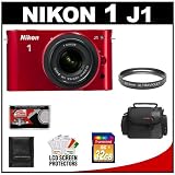 Nikon 1 J1 10.1 MP Digital Camera Body with 10-30mm VR Lens (Red) with 32GB Card + Case + UV Filter + Accessory Kit