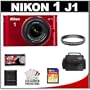 Nikon 1 J1 10.1 MP Digital Camera Body with 10-30mm VR Lens (Red) with 32GB Card + Case + UV Filter + Accessory Kit