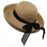 Ladies Raffia Straw Hats (01)-Natural Black W32S22D