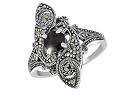 Ladies Sterling Silver Fancy Sapphire & Marcasite Dress Ring