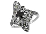 Image of Ladies Sterling Silver Fancy Sapphire & Marcasite Dress Ring