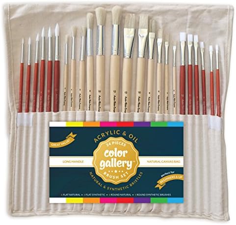 Acrylic &amp; Oil Paint Brush Set of 24 for Artists - Best Painting Supplies for Beginners, Professionals, Adults and Kids - Kit contains 24 Paint Brushes including Natural and Synthetic Fibers, Long Handles, Perfect for Canvas, Fabric, Ceramic &amp; Wood, True Value and Quality