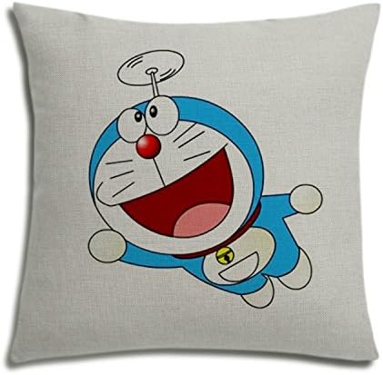 Miss Mango Bamboo Dragonfly Doraemon Cartoon Design Cotton Linen Sofa Couch Chair Throw Pillowcase Cushion Cover Decorative Insert Not Included