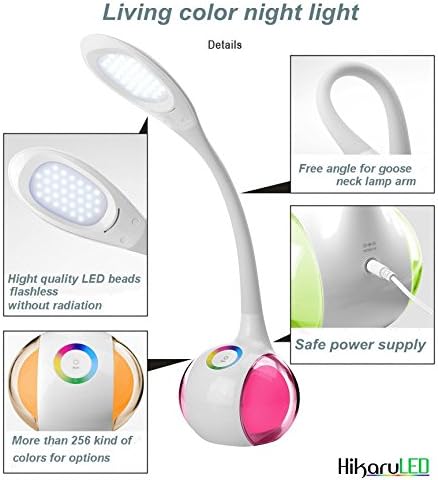 NEW HikaruLED Innovative Touch LED Desk Lamp with Living 256 Different Color Effects Eco-Friendly Design Table Lamp for Study or Work.