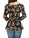 Allegra K Women Floral Prints 3/4 Sleeves Scoop Neck Peplum Top Navy Blue S