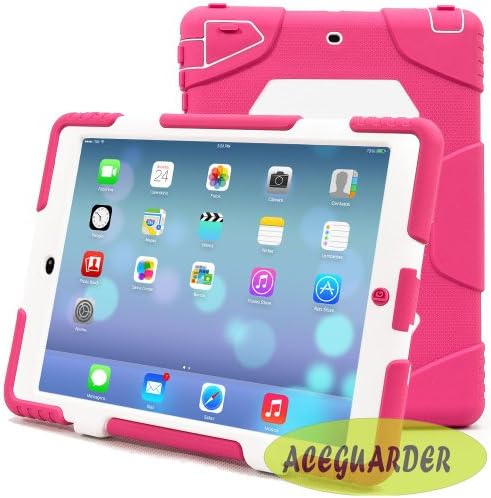 Ipad Air Case, Aceguarder Ipad Air Case Cover *New* [Kidproof ] [Rainproof] [Dustproof] [ Shockproof] [ Anti-wrestling] Multiple Protection Silicone Plastic Standing Case for Ipad Air 5 Designed for Outdoor and Travel Gifts (Carabiner)+(whistle)+(capacitor Pen Handwriting)----aceguarder Brand (Pink/white)
