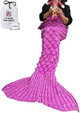 BTOZ Handmade Mermaid Tail Blanket for Adults,Warm Sofa Quilt Living room blanket for Adults and Kids 190cmX90cm(74.8 inch x35.4 inch ) (608 Light Pink)