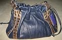 All Leather Denim-Look DrawString Bag/Purse with Gold Braided Leather Shoulder-Strap MADE IN ITALY (IMPORT)
