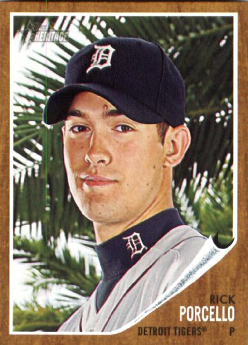 2011 Topps Heritage Baseball Card # 366 Rick Porcello - Detroit Tigers - MLB Trading Card in Screwdown Case