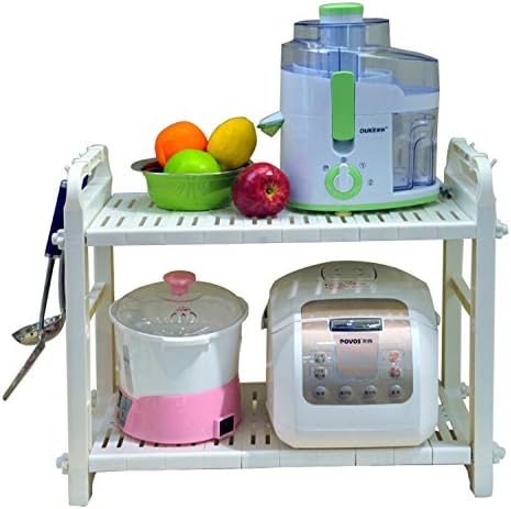 BYN 2-tier Kitchen Microwave Oven Shelf Expandable Kitchen Counter and Cabinet Shelf,white