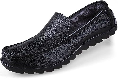 SITYLE Men's Leather Slip-On Outdoor and Home Warm Slipper,us 10.5,black