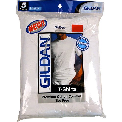Gildan Men's 5-Pack Premium 100% Cotton White Crewneck T-Shirts