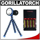 Joby Gorillatorch 65 Lumen Cree LED Flashlight & Compact Mini Flexible Tripod (Blue) with 4 AA Batteries + Charger